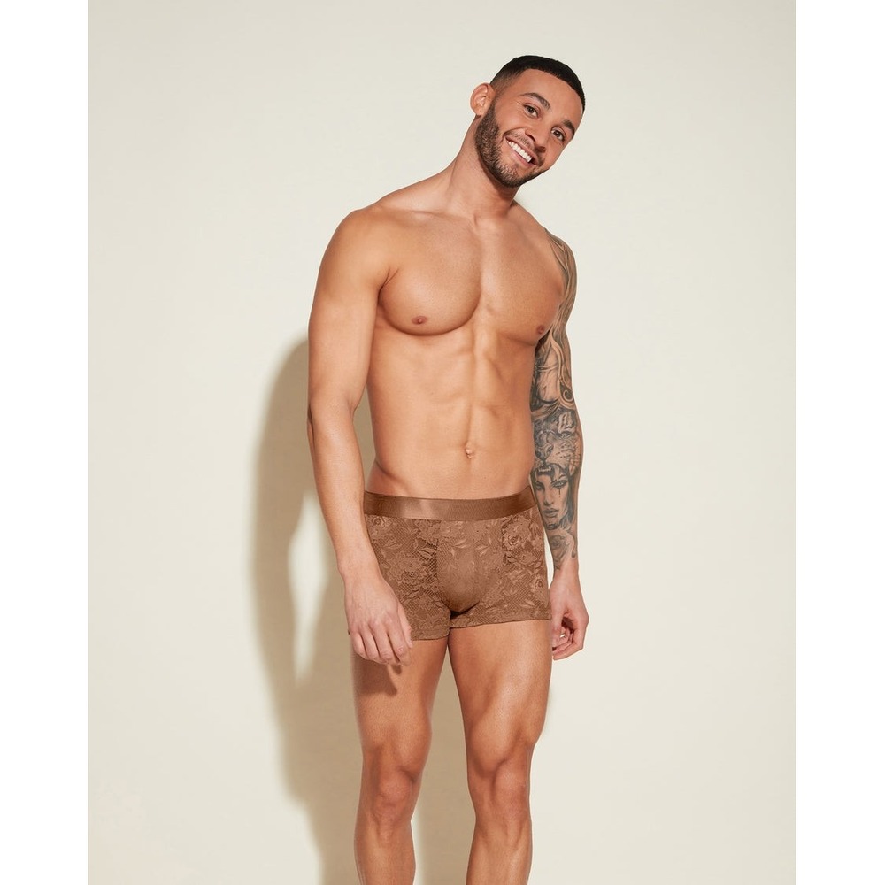Cosabella Men's Designer Lace Trunks Floral Stretch Underwear New Classic Brown